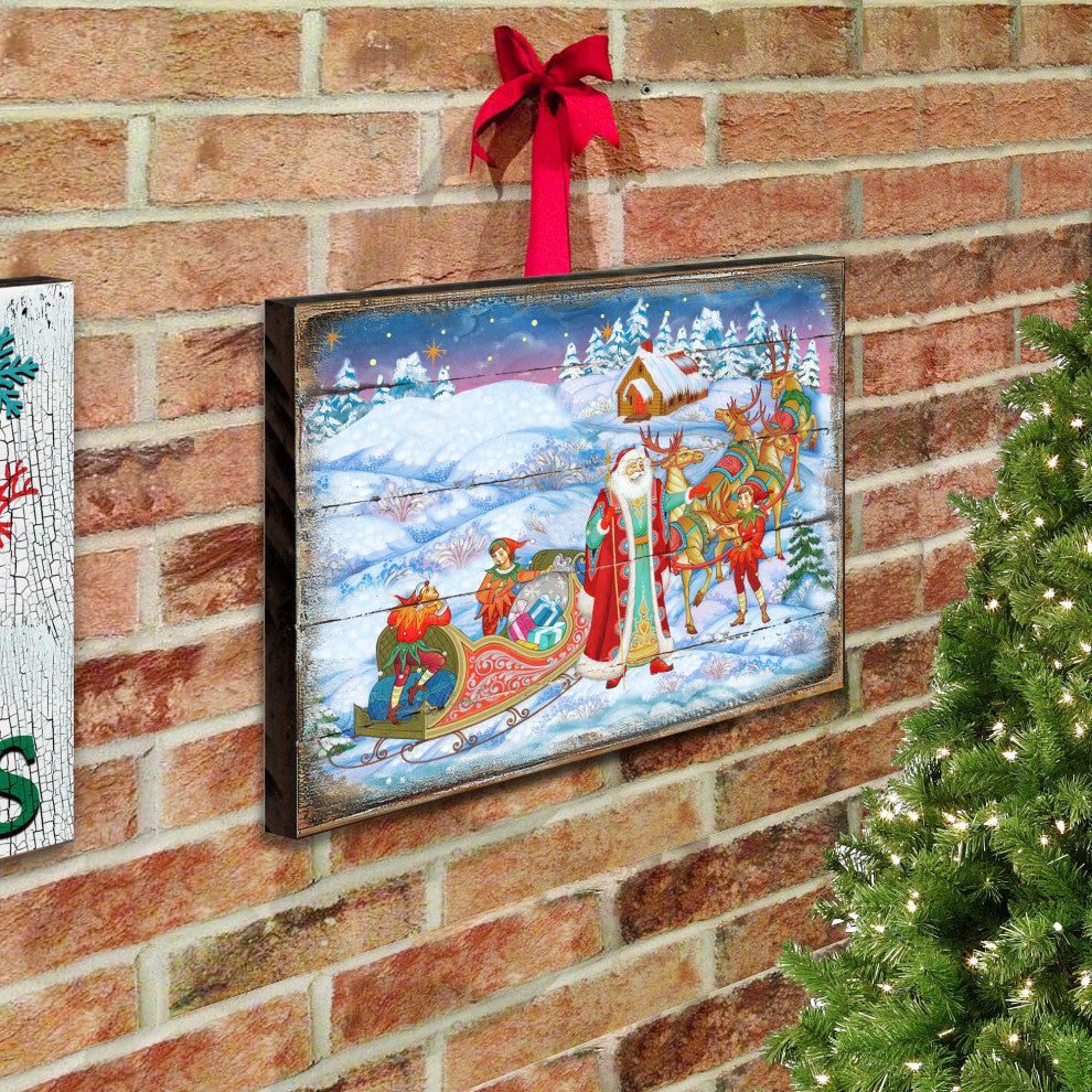 Vintage Gift Giver Santa Wooden Wall Art, Medium, 18"x12"