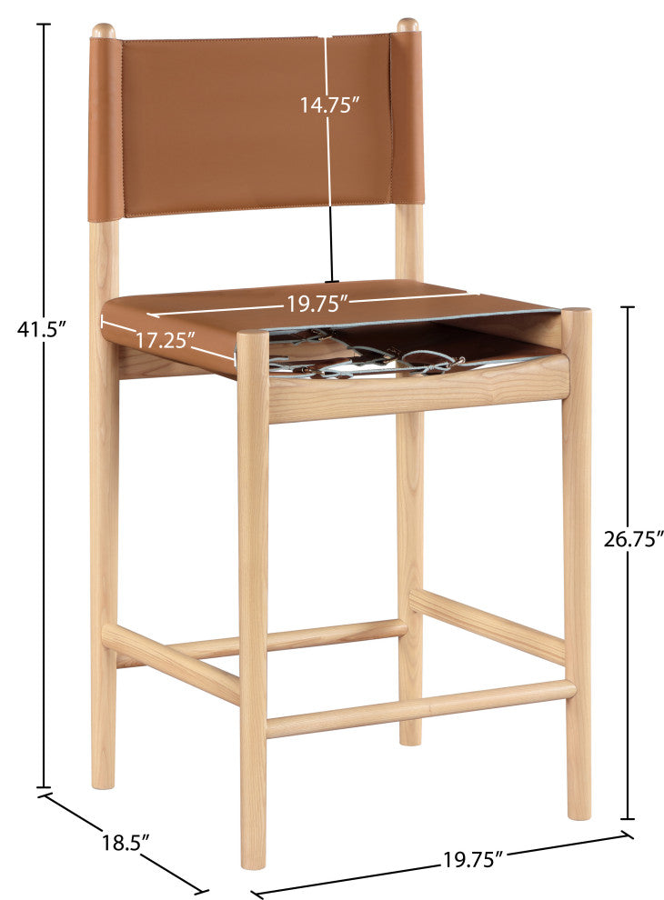 Rawlins Upholstered Bar and Counter Stool, Cognac, Vegan Leather, Natural