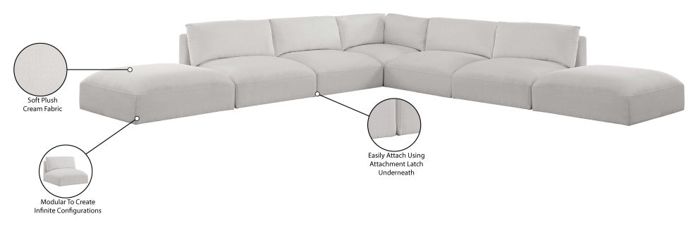Ease Fabric Upholstered L-Shaped Modular Sectional, Cream, 8 Piece: 2 Corner, 6 Armless