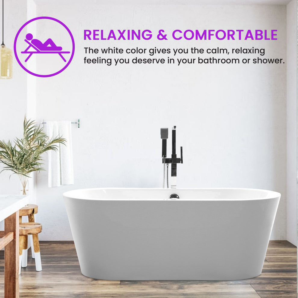 Vanity Art Freestanding Acrylic Bathtub, White, Large
