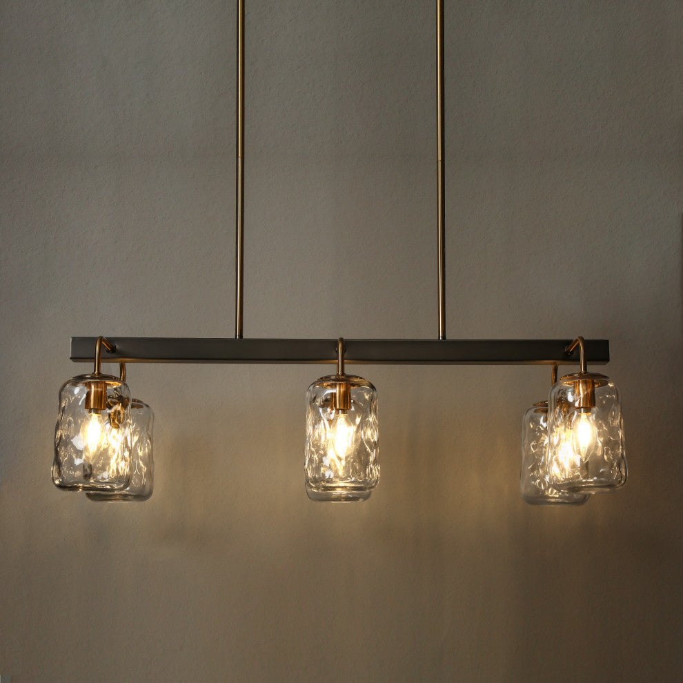 LNC 6-Light Black and Gold Modern Mason Jar Linear Large Kitchen Island Light