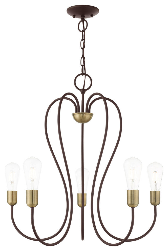 Livex Lighting Lucerne 5 Light Bronze With Antique Brass Accent Chandelier
