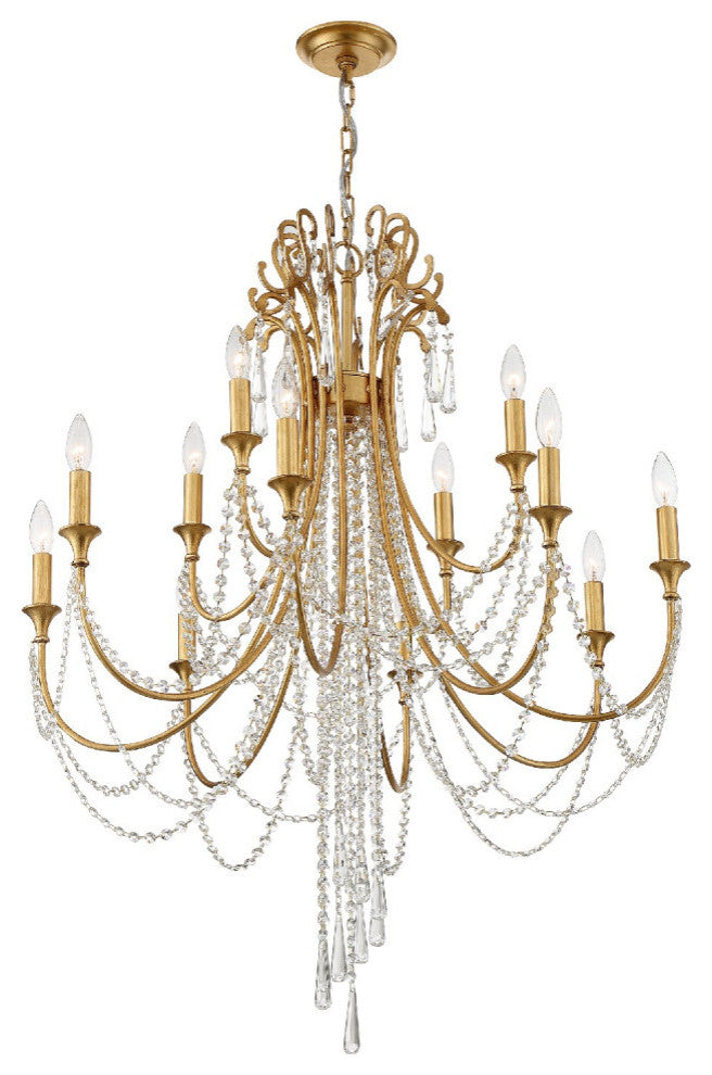 Crystorama ARC-1909-GA-CL-MWP, 12-Light Chandelier, Antique Gold