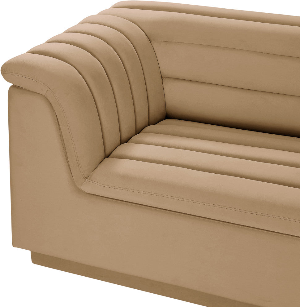 Cascade Upholstered Modular Sofa, Camel, Velvet, Corner Sectional