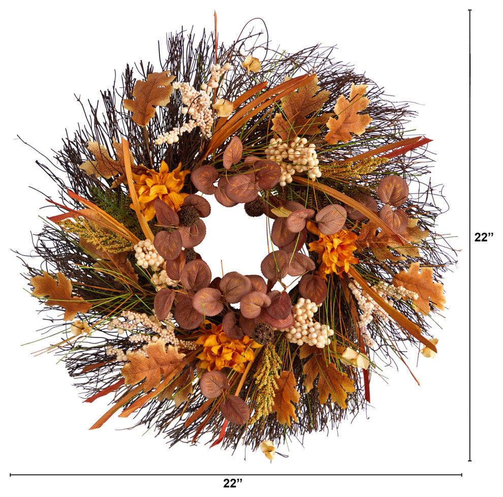 Nearly Natural W1251 22 Autumn Dahlia and Berries Artificial Fall Wreath