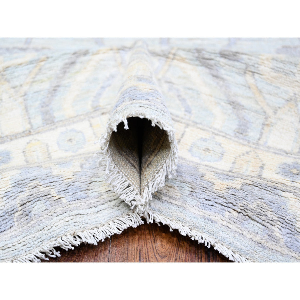 Chrome Gray Wool Hand Knotted White Wash Peshawar Oversized Rug, 11'10"x16'3"