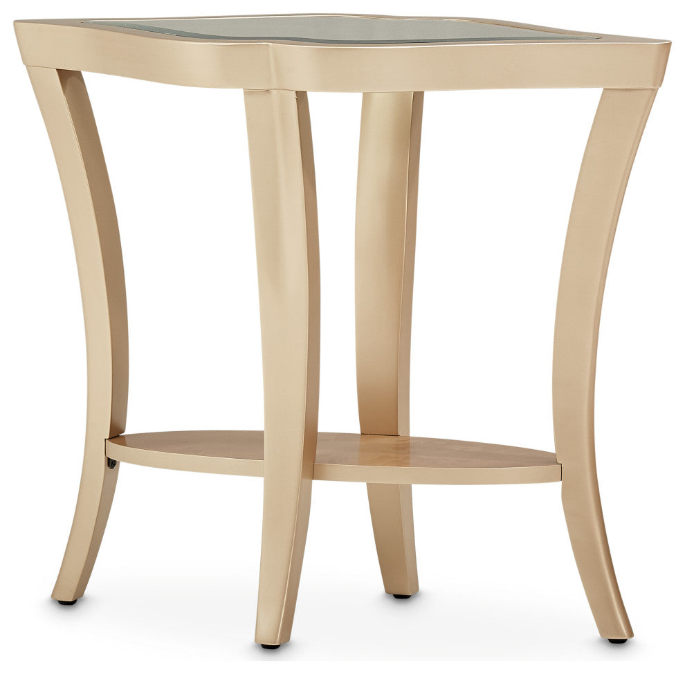 Malibu Crest Wood End Table with Glass Top - Chardonnay