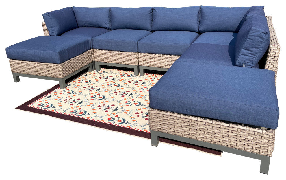 Delta 7-Piece Wicker Outdoor Sectional with Cushions, Spectrum Indigo Acrylic