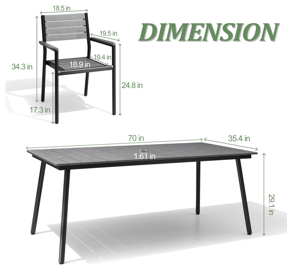 7-Piece Gray Outdoor Patio Set Dining Chairs Table With Umbrella Hole, Dc038