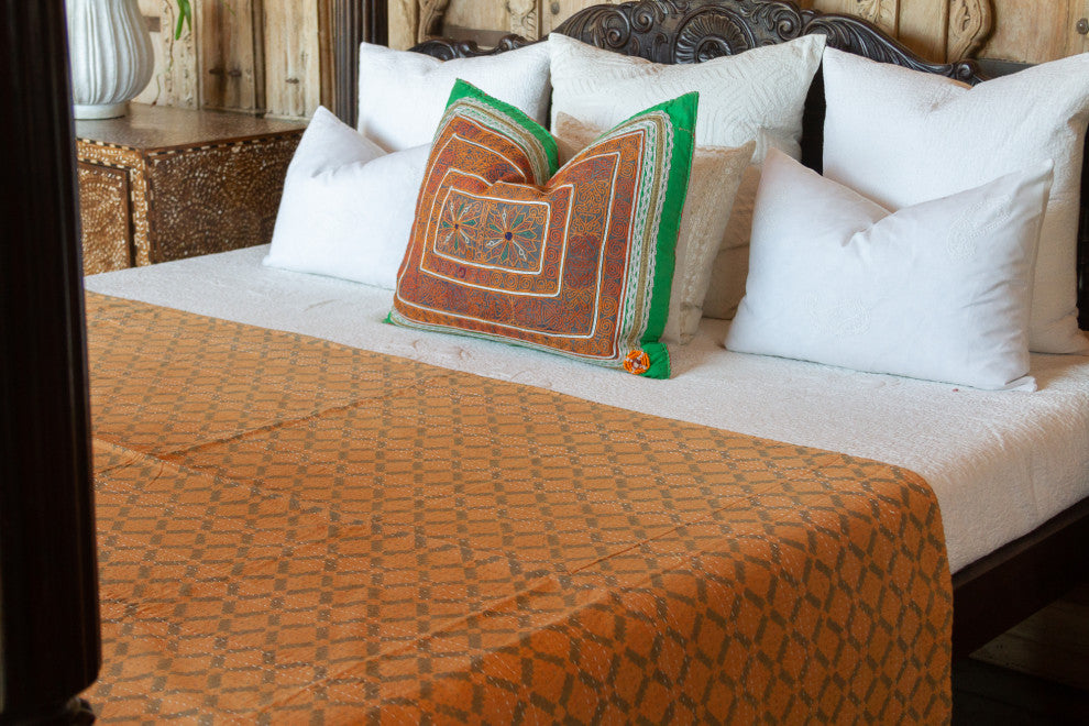 Summer Sunset Block Print Cotton Indian Blanket