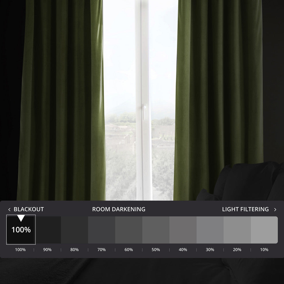 Signature Blackout Velvet Curtain Single Panel, Basque Green, 50"x108"