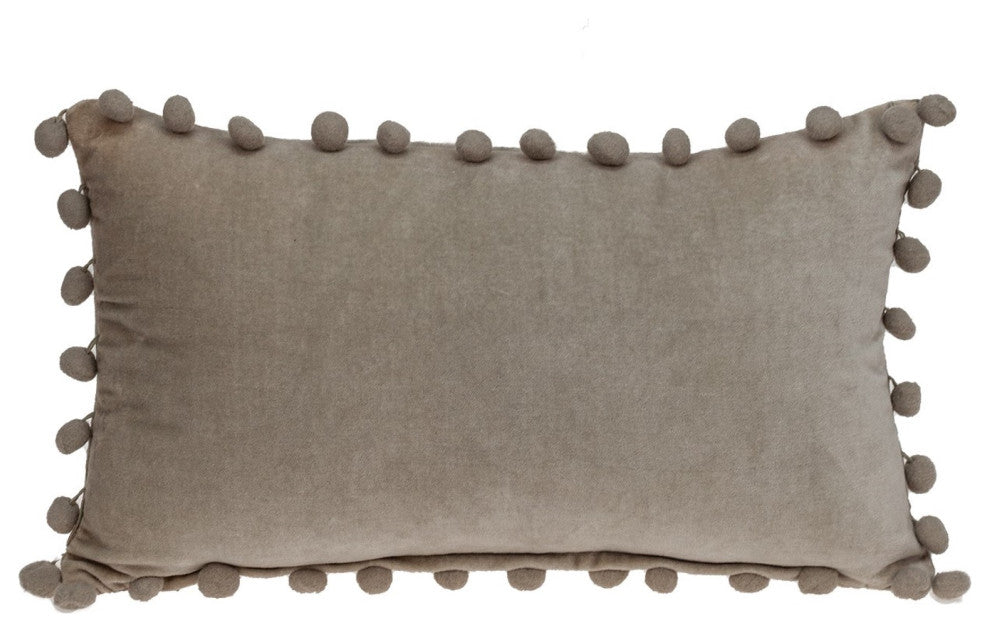 Taupe Pom Pom Lumbar Throw Pillow