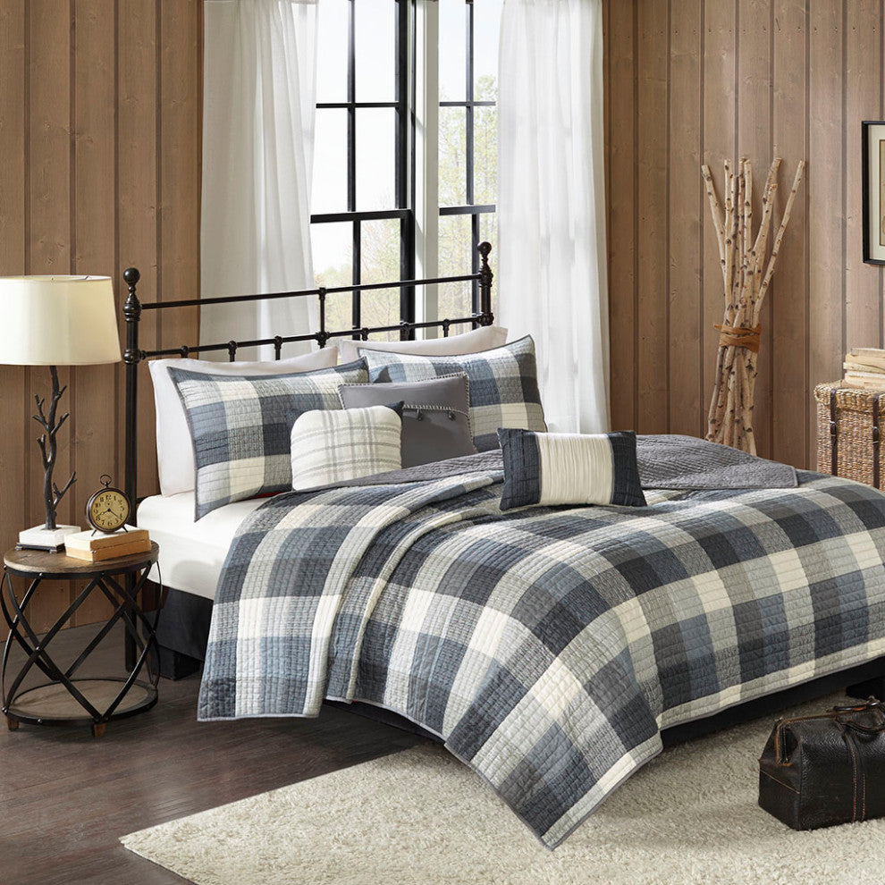 Madison Park Ridge 6 Piece Printed Herringbone Quilt Set With Throw Pillows