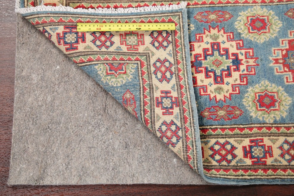 Traditional Kazak Hand-Knotted Pakistani Oriental Runner Rug, Blue, 5'7"X1'11"