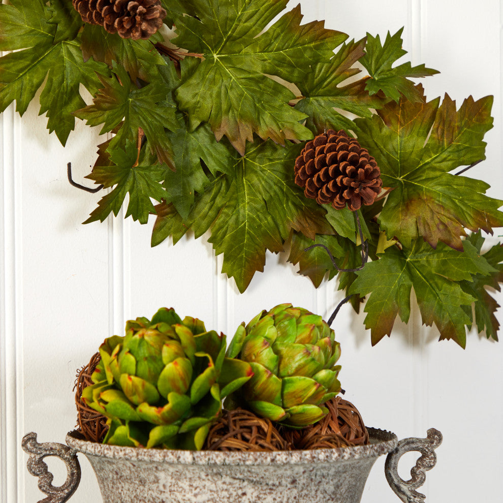 5' Fall Maple Leaf With Pine Cones Artificial Garland