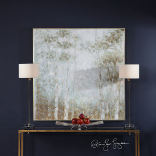Soothing Contemporary Woodland Wall Art Painting Soft White Gray Tan Blue Green