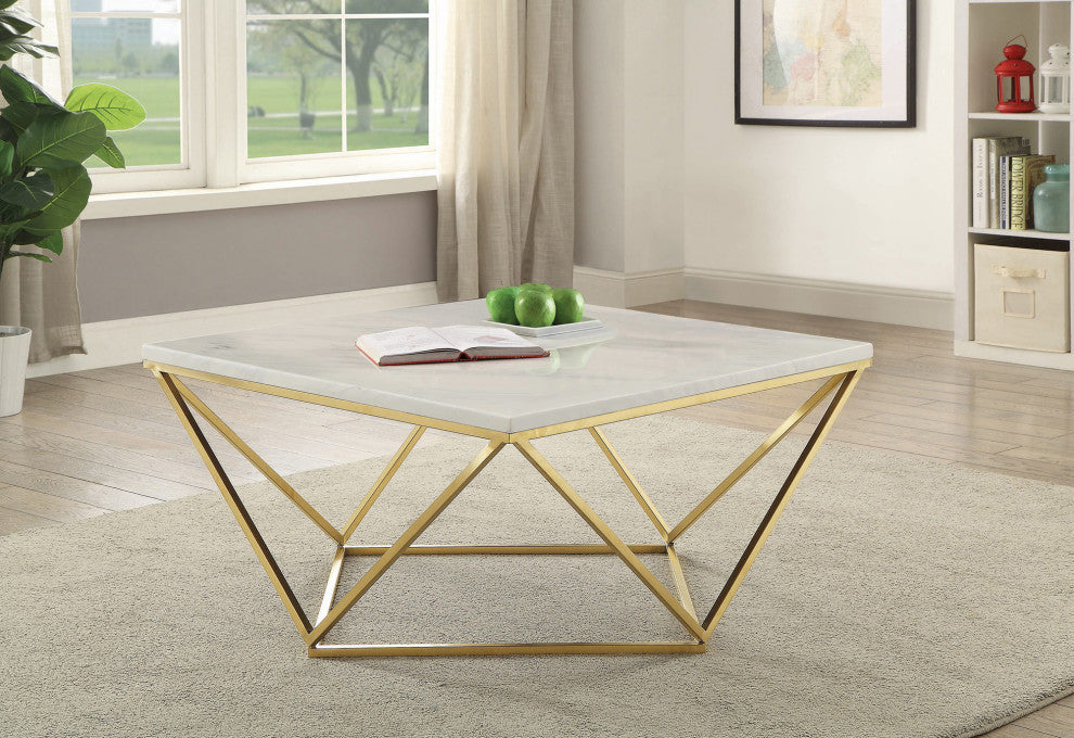 Square Marble Top Coffee Table, White