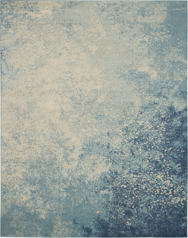 7' X 10' Ivory And Blue Abstract Power Loom Area Rug