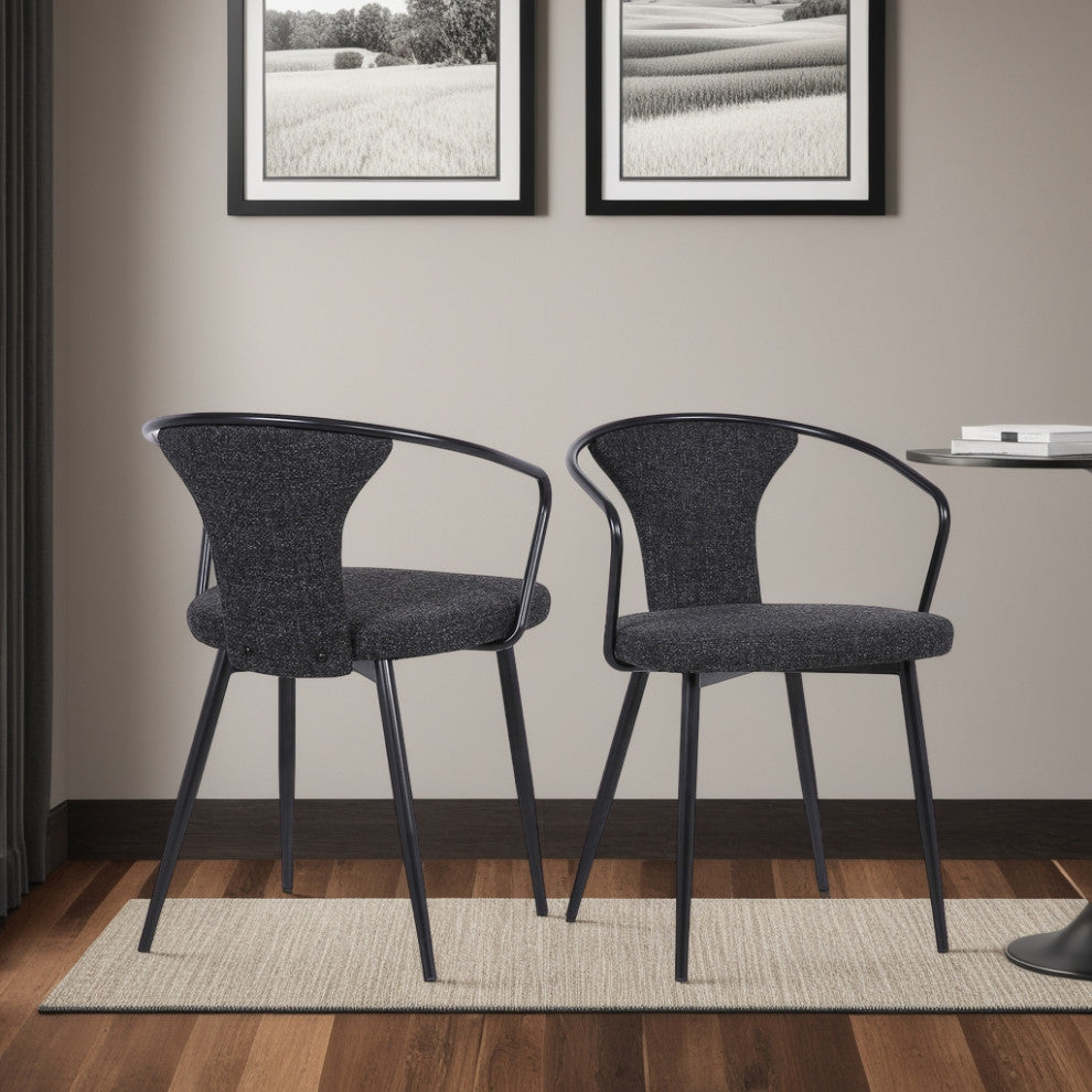 Francis Dining Chair, Black Powder Coated Finish and Black Fabric