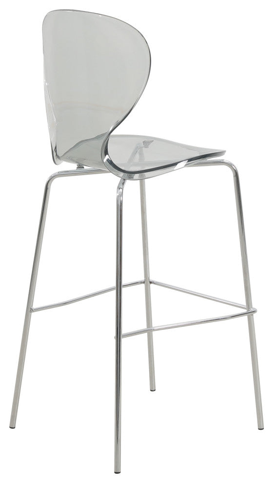 LeisureMod Oyster Acrylic Barstool With Steel Frame in Chrome Finish, Smoke