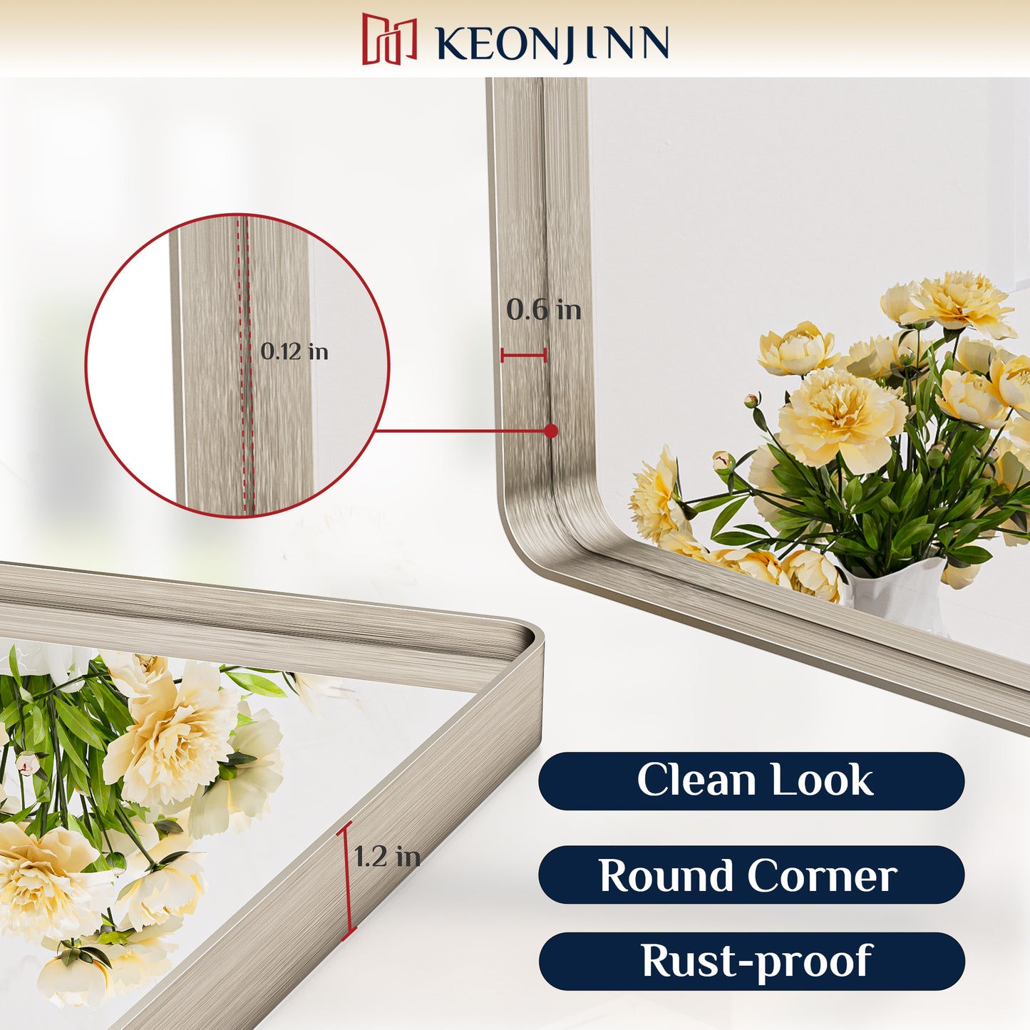 Metal Frame Decorative Rectangular Wall Mount Mirror, Sliver, 48"x30"