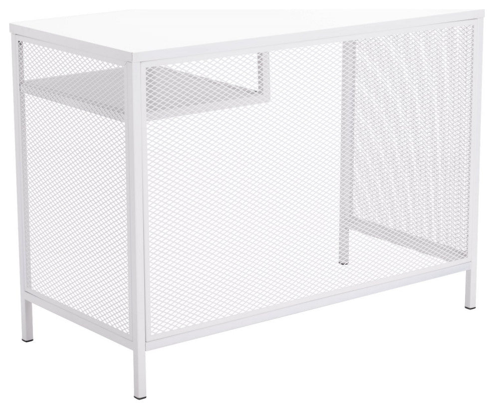 Computer Work Desk, Rectangular, Steel Metal, White, Home Business Office