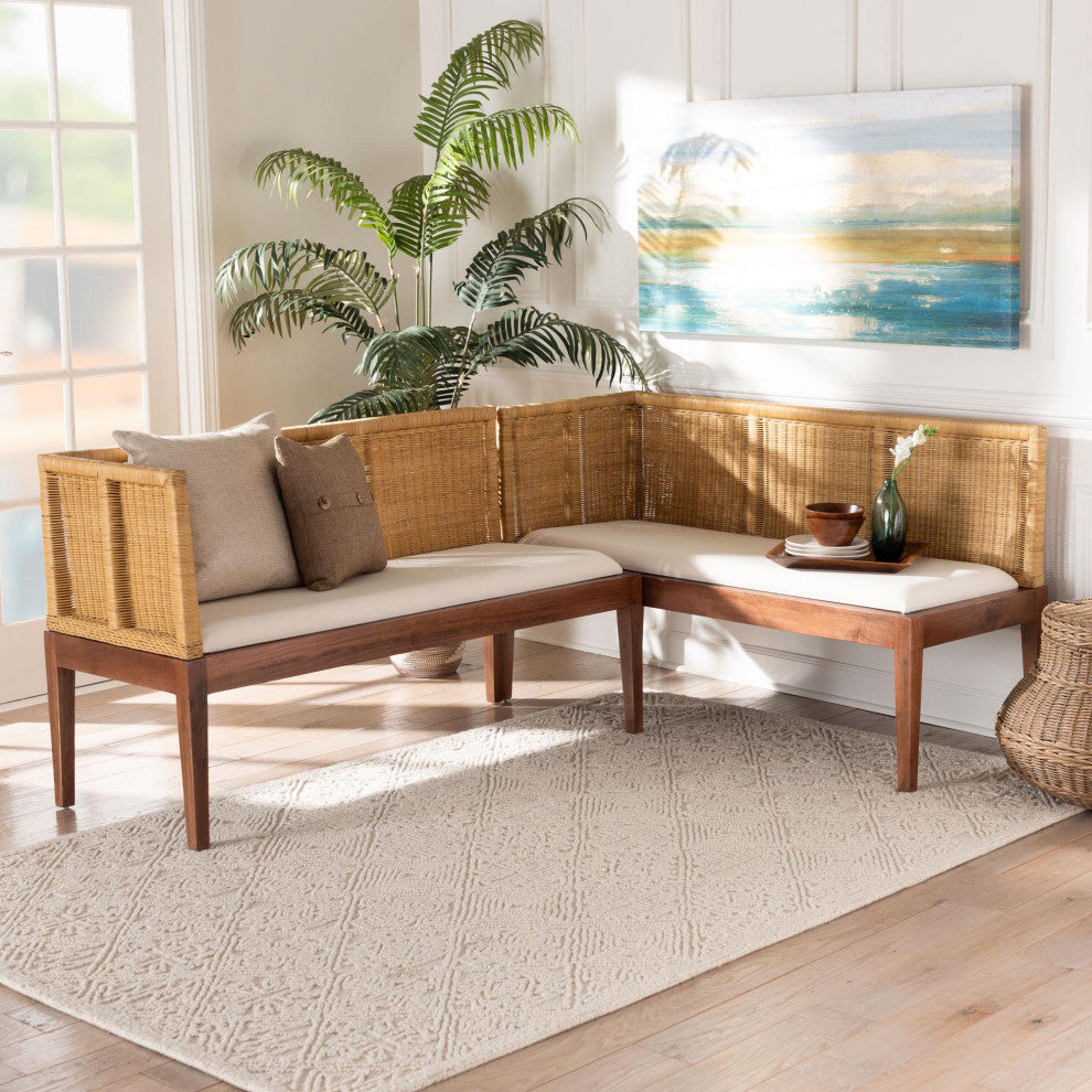 Paula Nautral Rattan 2-Piece Dining Nook Set