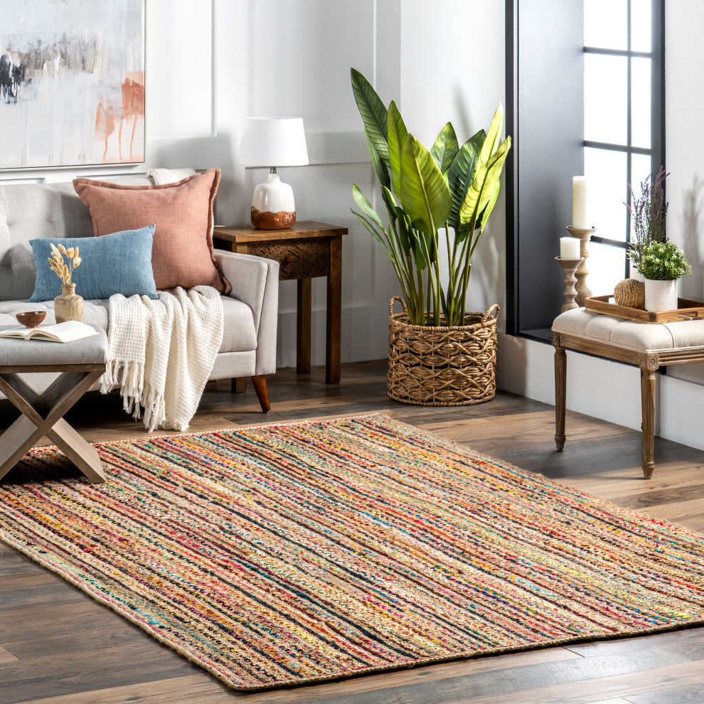 Nuloom Braided Tropical Spectrum Jute Area Rug, Multicolor 5'x8'