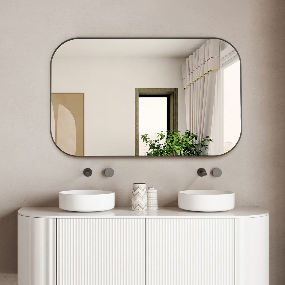 Trielle Rectangular Framed Bathroom Wall Mirror, Gunmetal, 48"