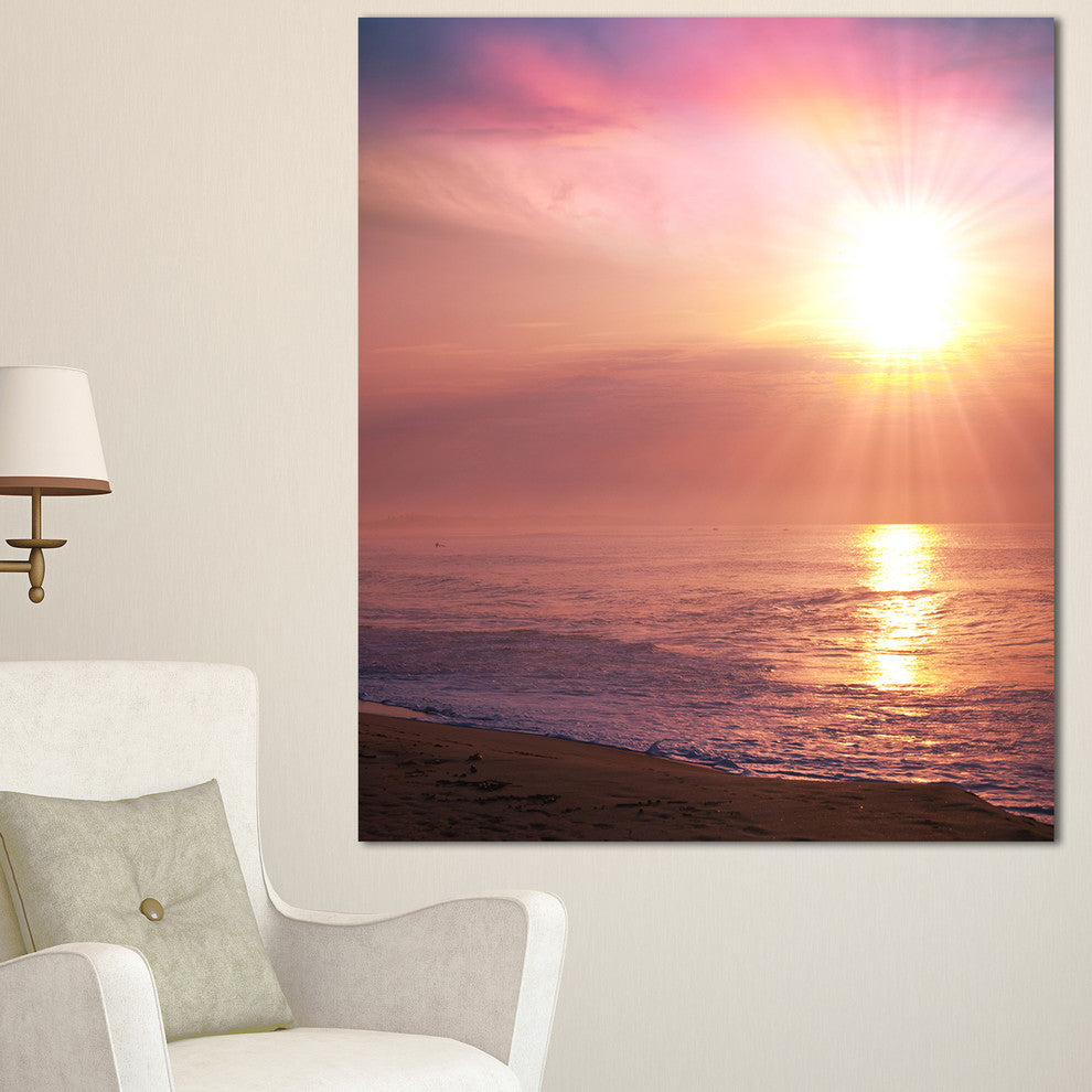 Purple Tinged Seashore At Sunset, Seashore Canvas Art Print, 30"x40"