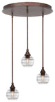 Empire 3 Light Cluster Pendalier In Bronze Finish With 6" Clear Ribbed