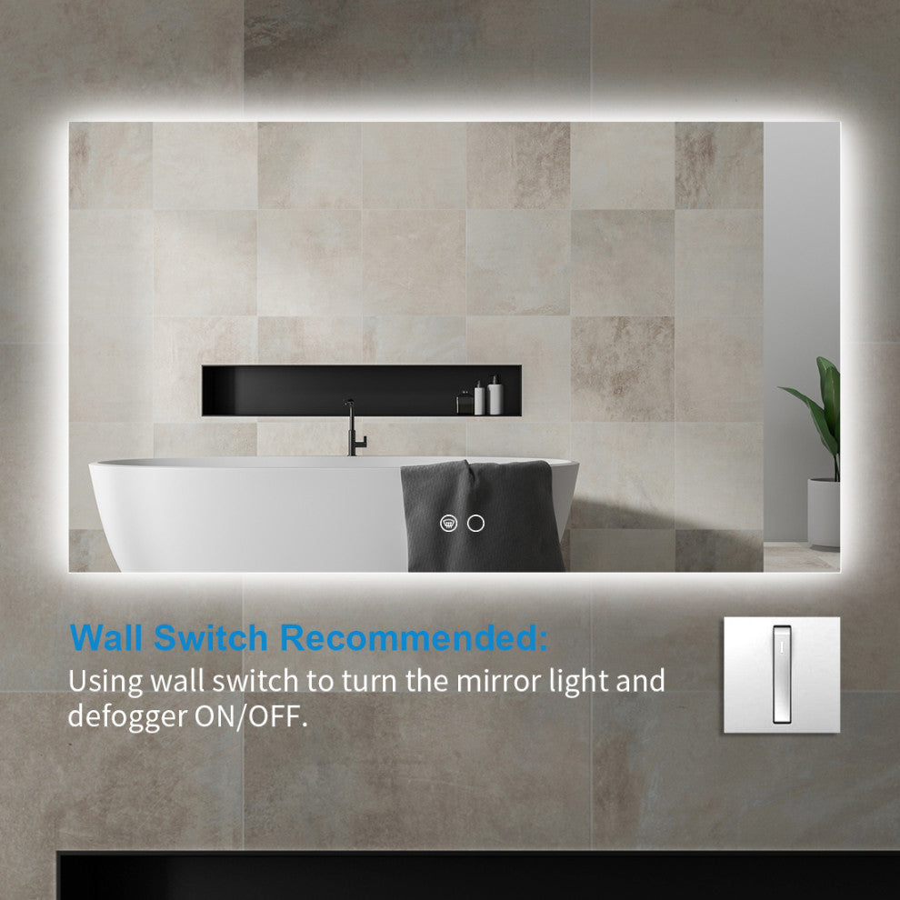 Backlit 3-Color LED Mirror for Bathroom, Anti-Fog Dimmable, 60x36