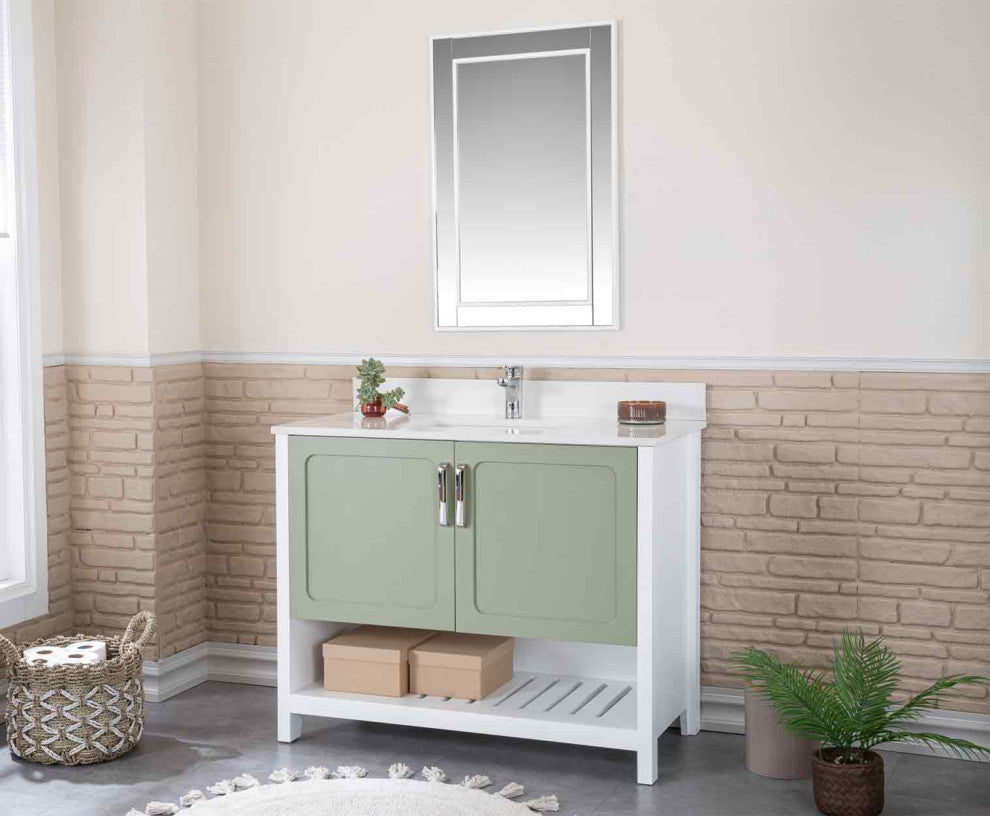 Florin Collection 42" Bathroom Vanity With Sink, Mirror, Countertop, Green