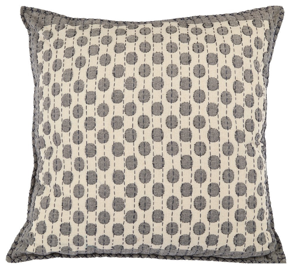 Artisan Hand Loomed Cotton Square Pillow Cover, Dots, Gray , 24"