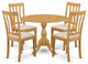 5 Pc Dining Set, Oak Table, 4 Oak Dining Chairs, Slatted Back, Oak Finish