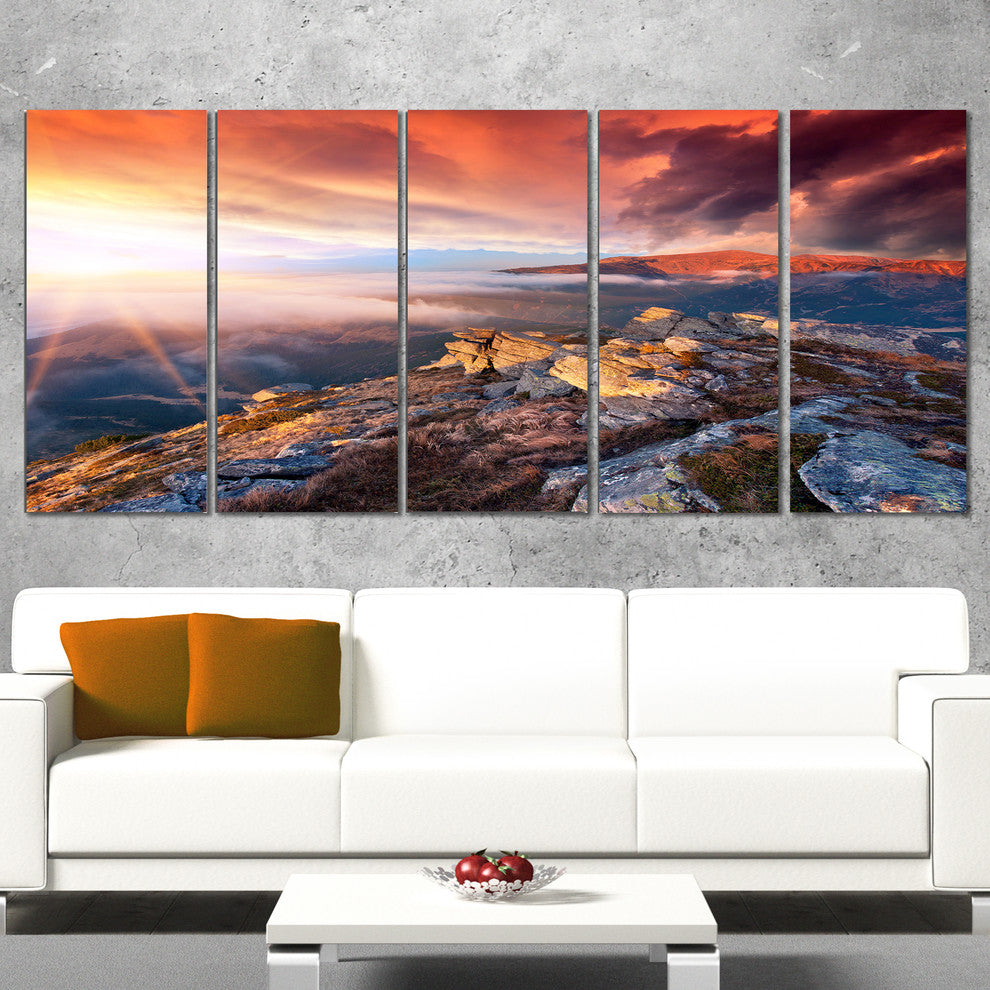 "Colorful Autumn Sky and Mountains" Landscape Photo Wall Art, 5 Panels, 60"x28"