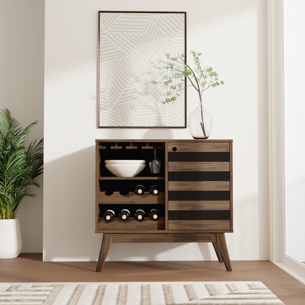 Clarkson Solid Acacia Wood Wine Cabinet, Rustic Natural Aged Brown