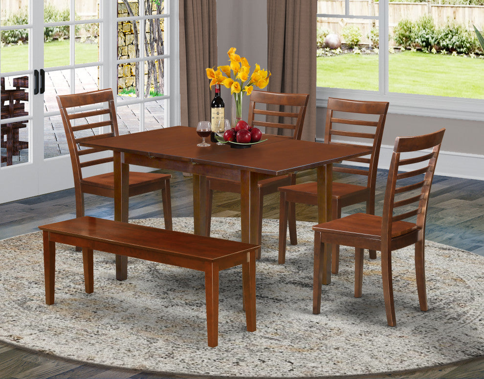 6 Pc Kitchen Dinette Set - Table And 4 Kitchen Dining Chairs Plus Bench