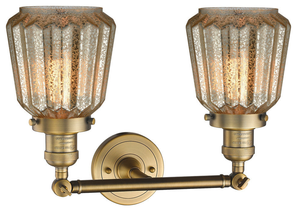 Chatham 2-Light LED Bath Fixture, Brushed Brass, Glass: Mercury Plated