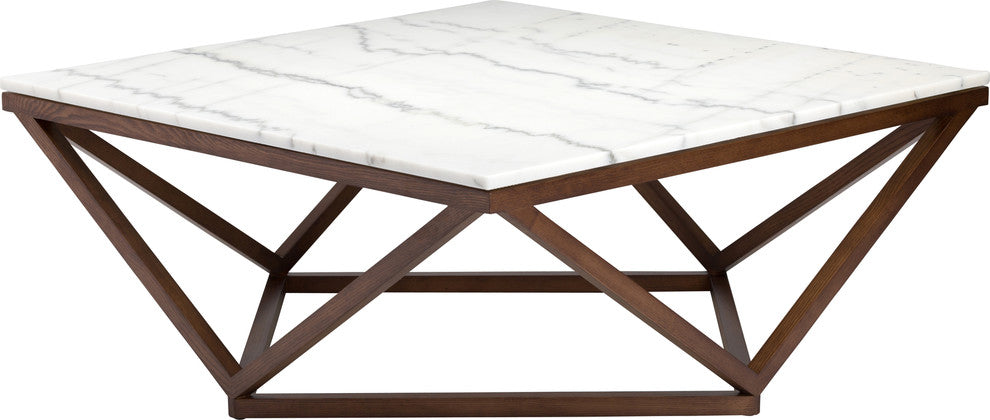 Jasmine Coffee Table, Modern Wooden Walnut Coffee Table, Square White Marble