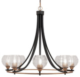 Paramount 8-Light Chandelier, Matte Black & Brass, 6" Clear Ribbed Glass