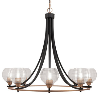 Paramount 8-Light Chandelier, Matte Black & Brass, 6" Clear Ribbed Glass