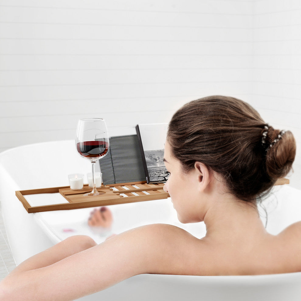 Bamboo Bath Caddy Natural Wood Bathtub Tray Lavish Home