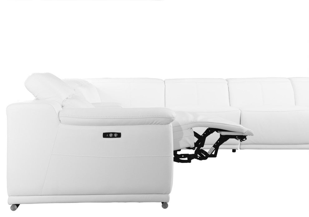 Federico 7-Piece L-Shaped Top Grain Italian Leather Sectional-4 Power Recliners, White