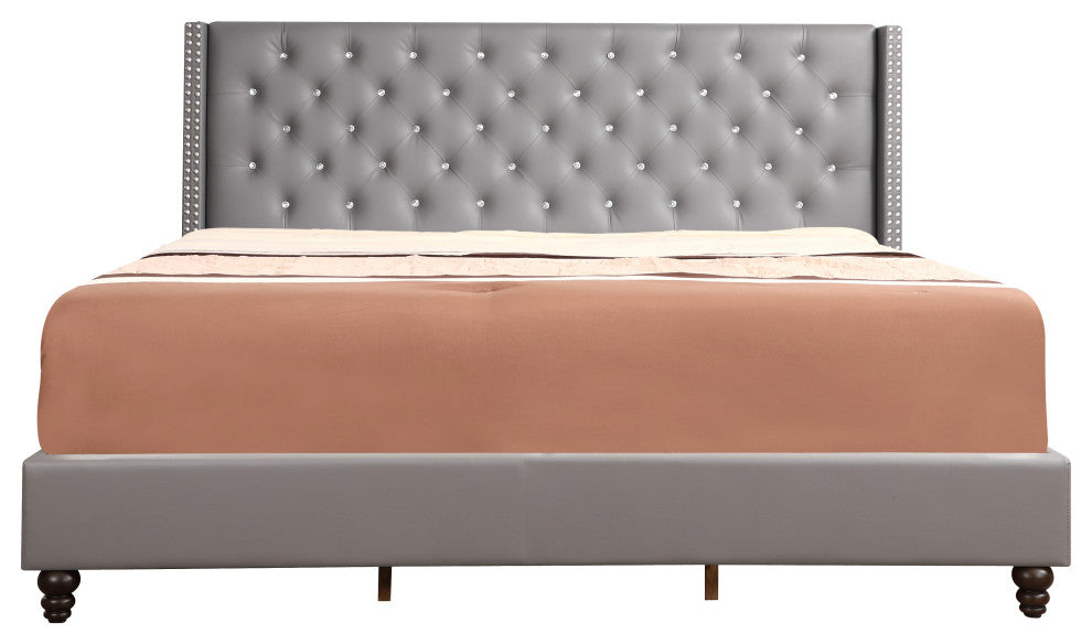 Mina Upholstered Faux Leather Bed, Gray, King