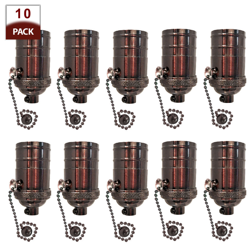 Royal Designs, Inc. Vintage Pull Chain Lamp Socket, Oil Rubbed Bronze, Set of 10