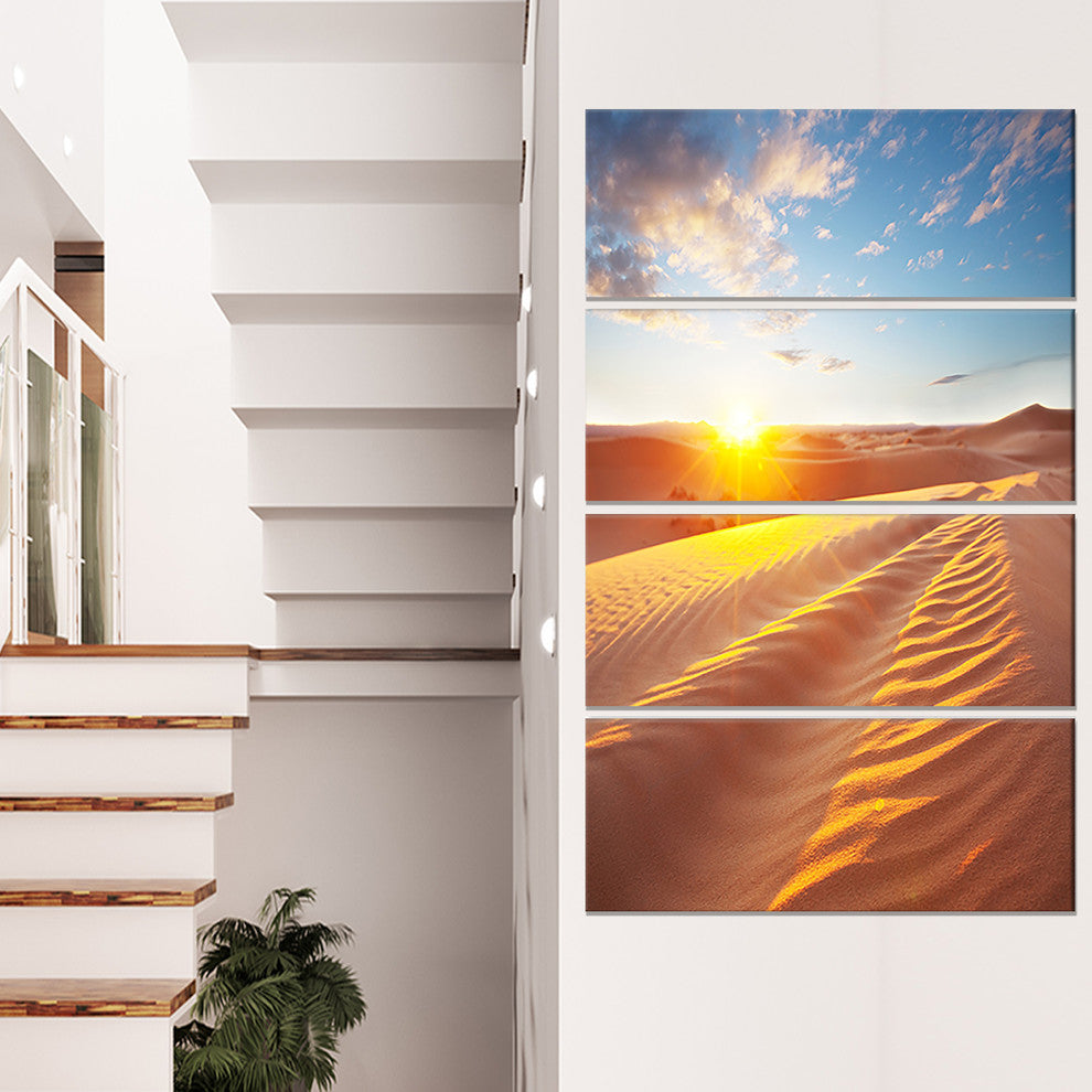 Desert Dunes Reflecting Sunset, Landscape Canvas Art, 28"x48", 4 Panels