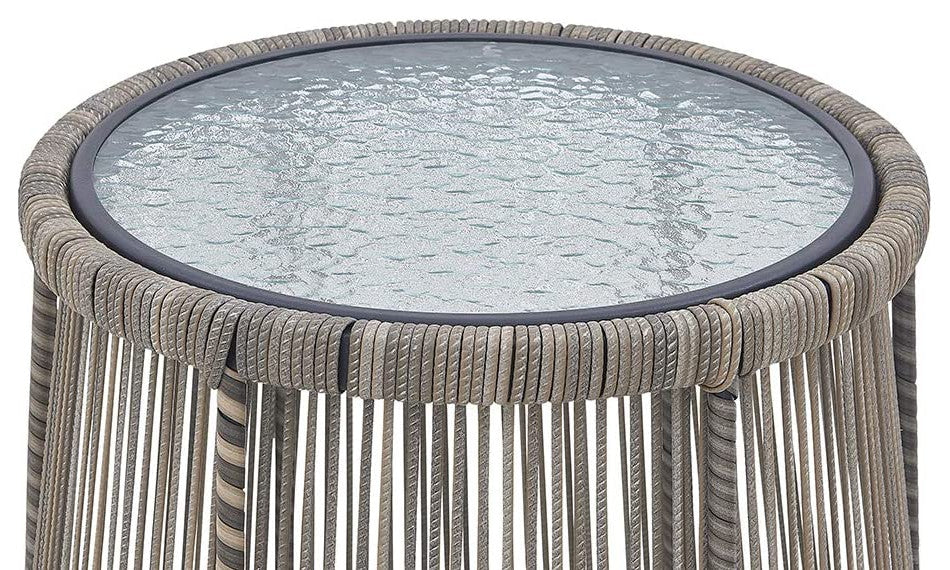 3pcs Bistro Chat Patio Wicker (2) Chairs, Glass Top Side Table with Soft Cushion