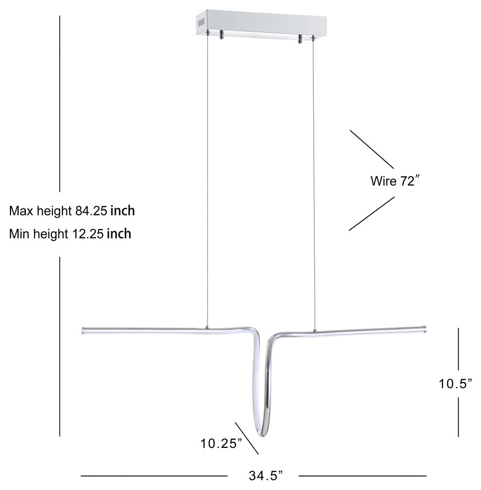 Ali 34.5" Dimmable Adjustable Integrated LED Metal Linear Pendant, Chrome
