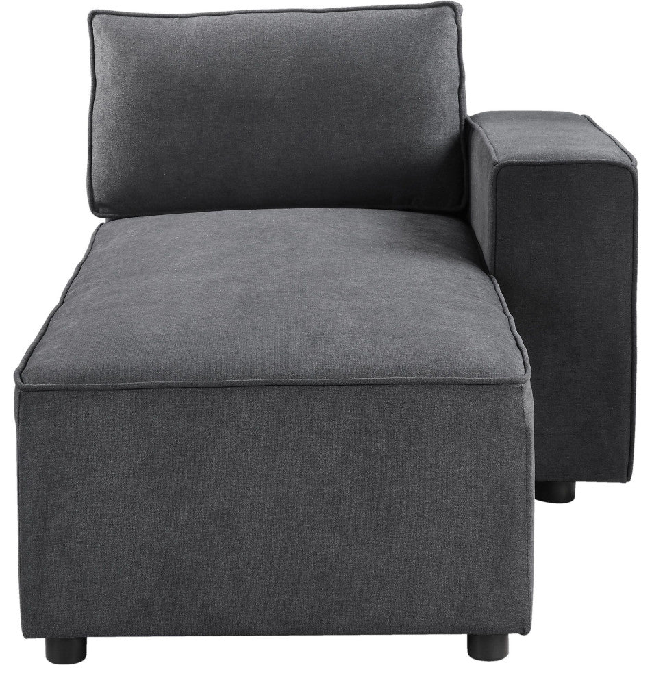 ACME Silvester Modular Chaise With 2 Pillows, Gray Fabric